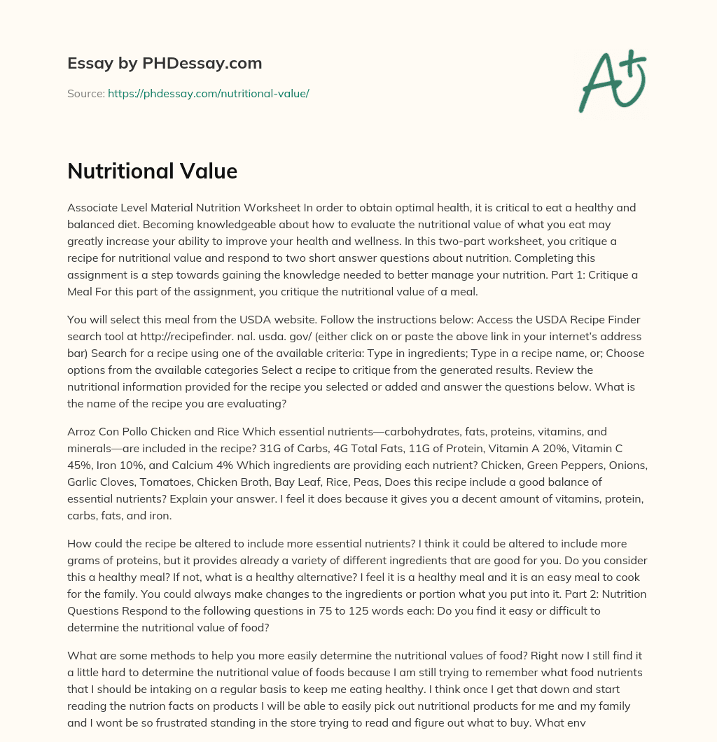 Nutritional Value essay