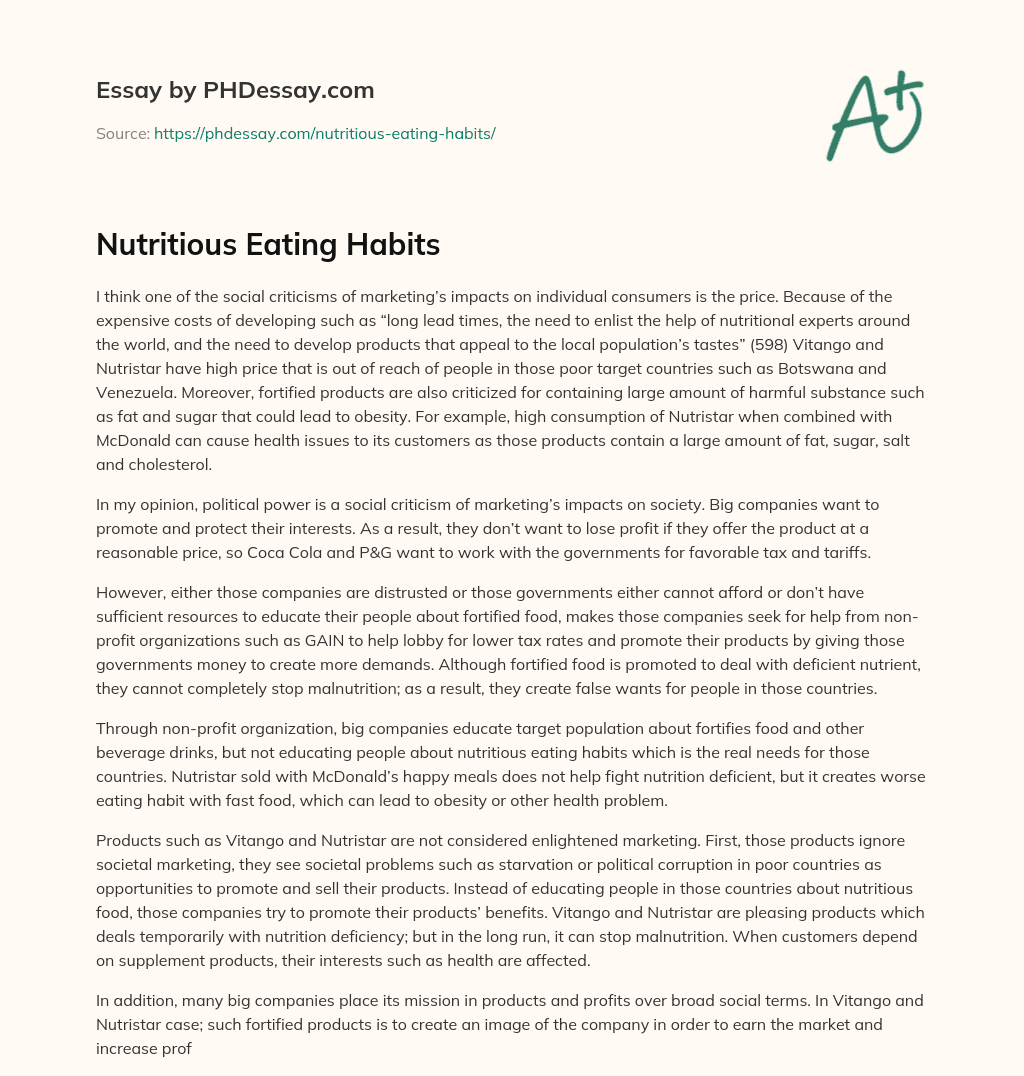 Nutritious Eating Habits essay
