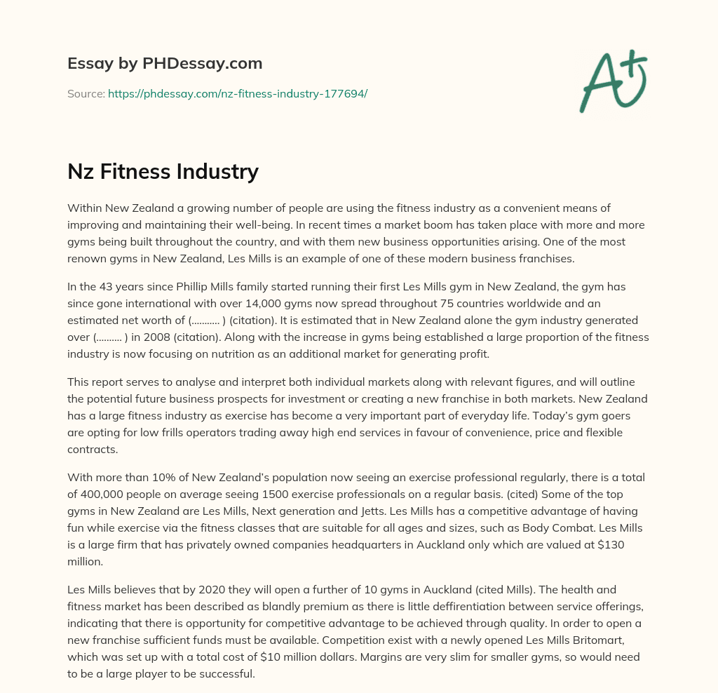 Nz Fitness Industry essay