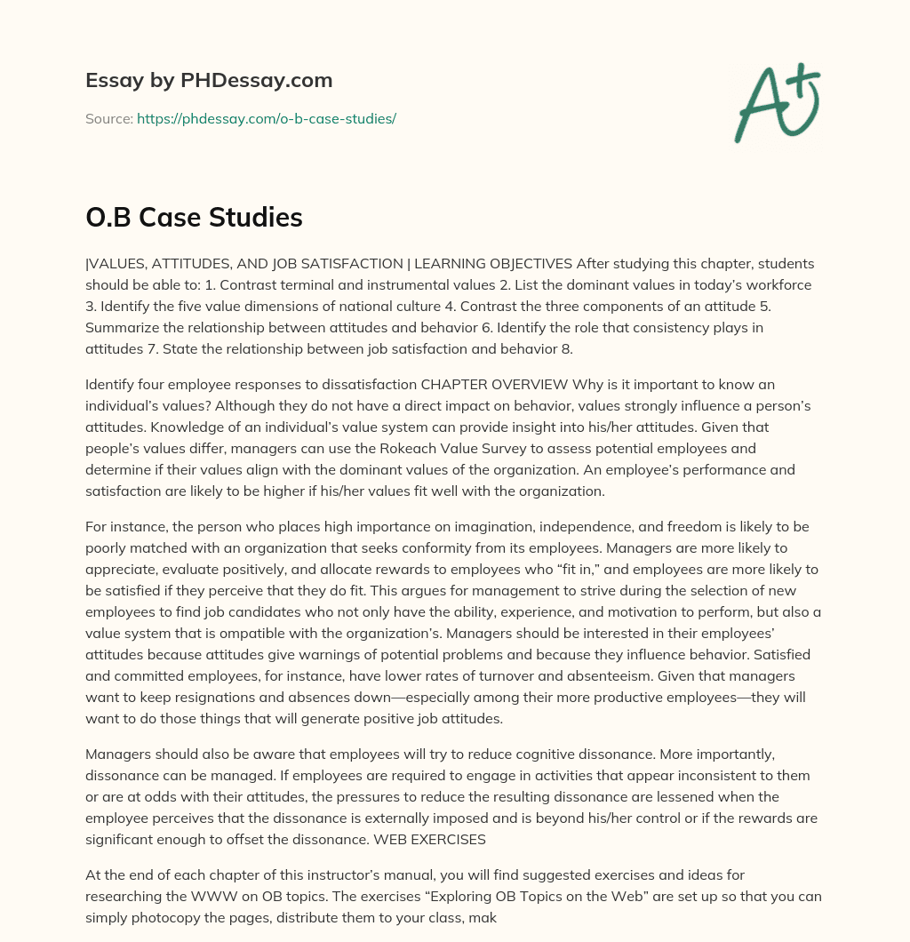 O.B Case Studies essay