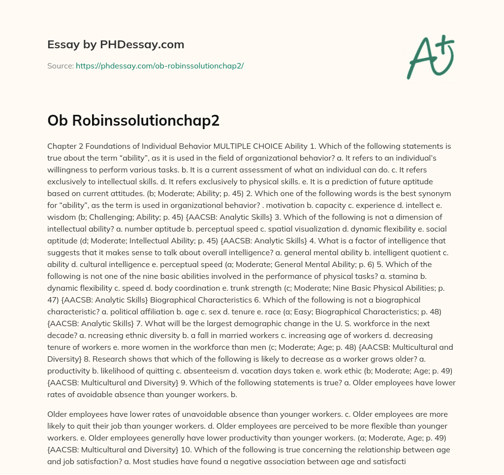 Understanding Organizational Behavior: The Concept of Ability and Its Dimensions essay