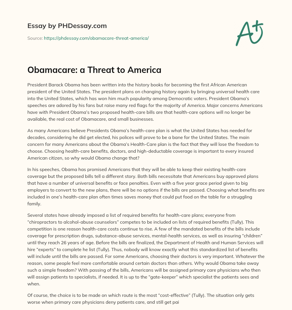 Obamacare: a Threat to America essay