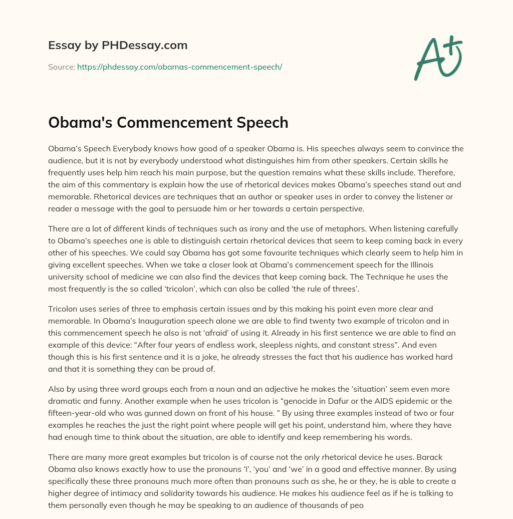 Obama’s Commencement Speech essay