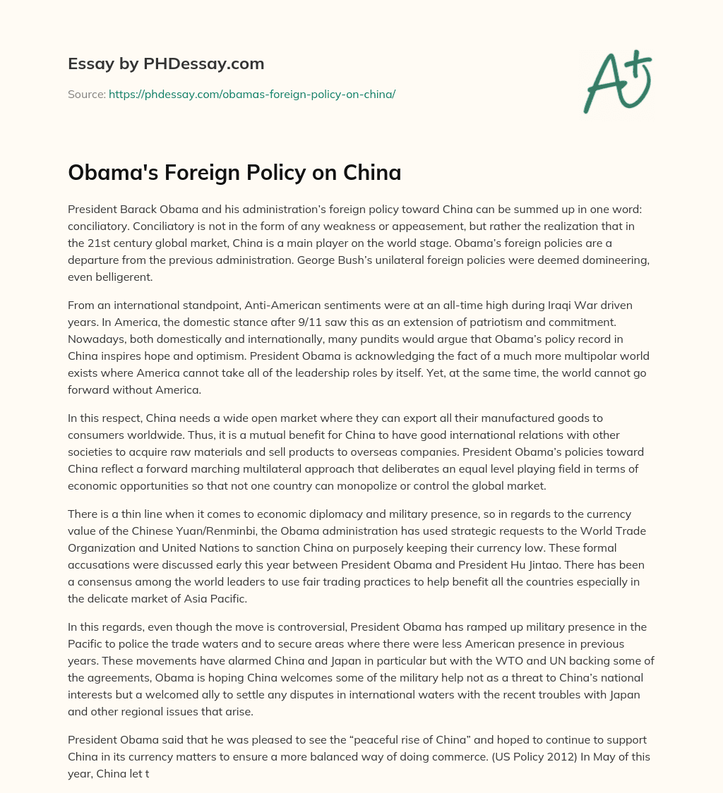 Obama’s Foreign Policy on China essay