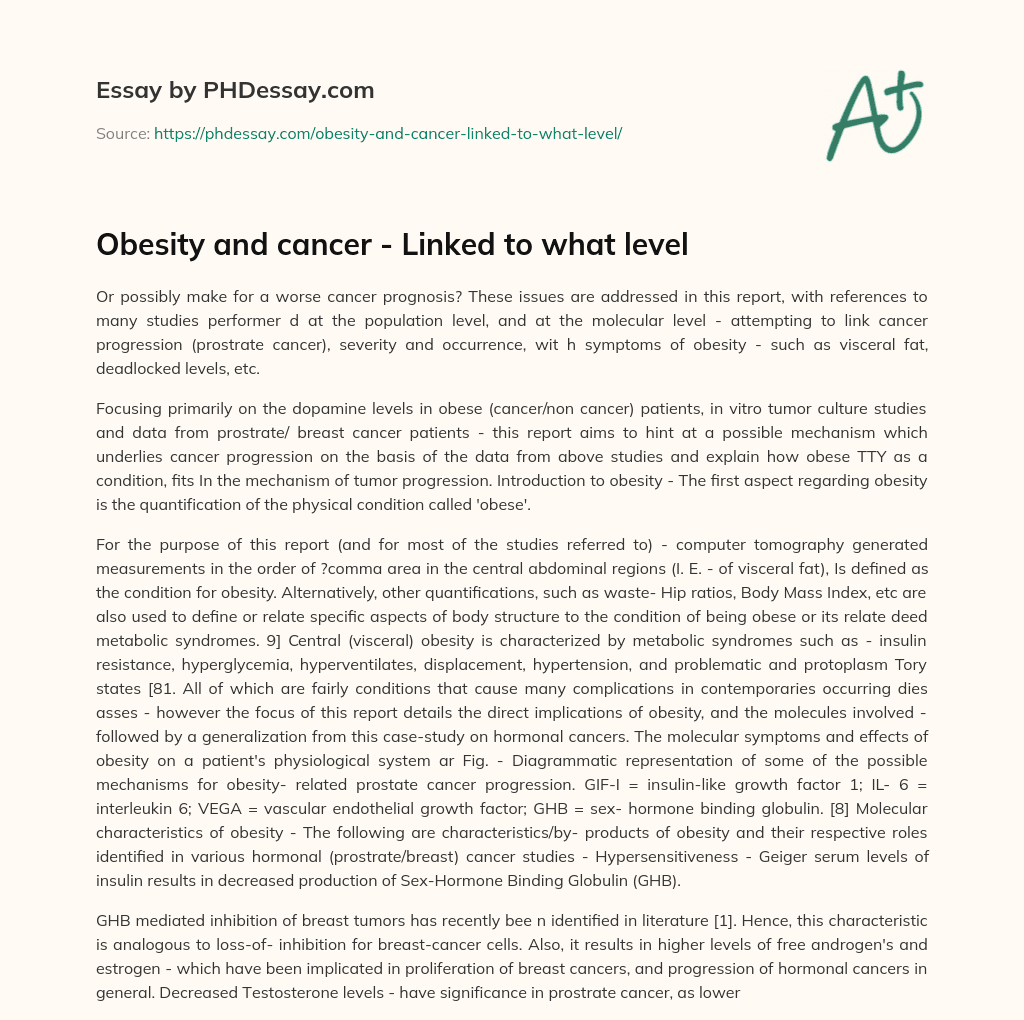 Obesity and cancer – Linked to what level essay