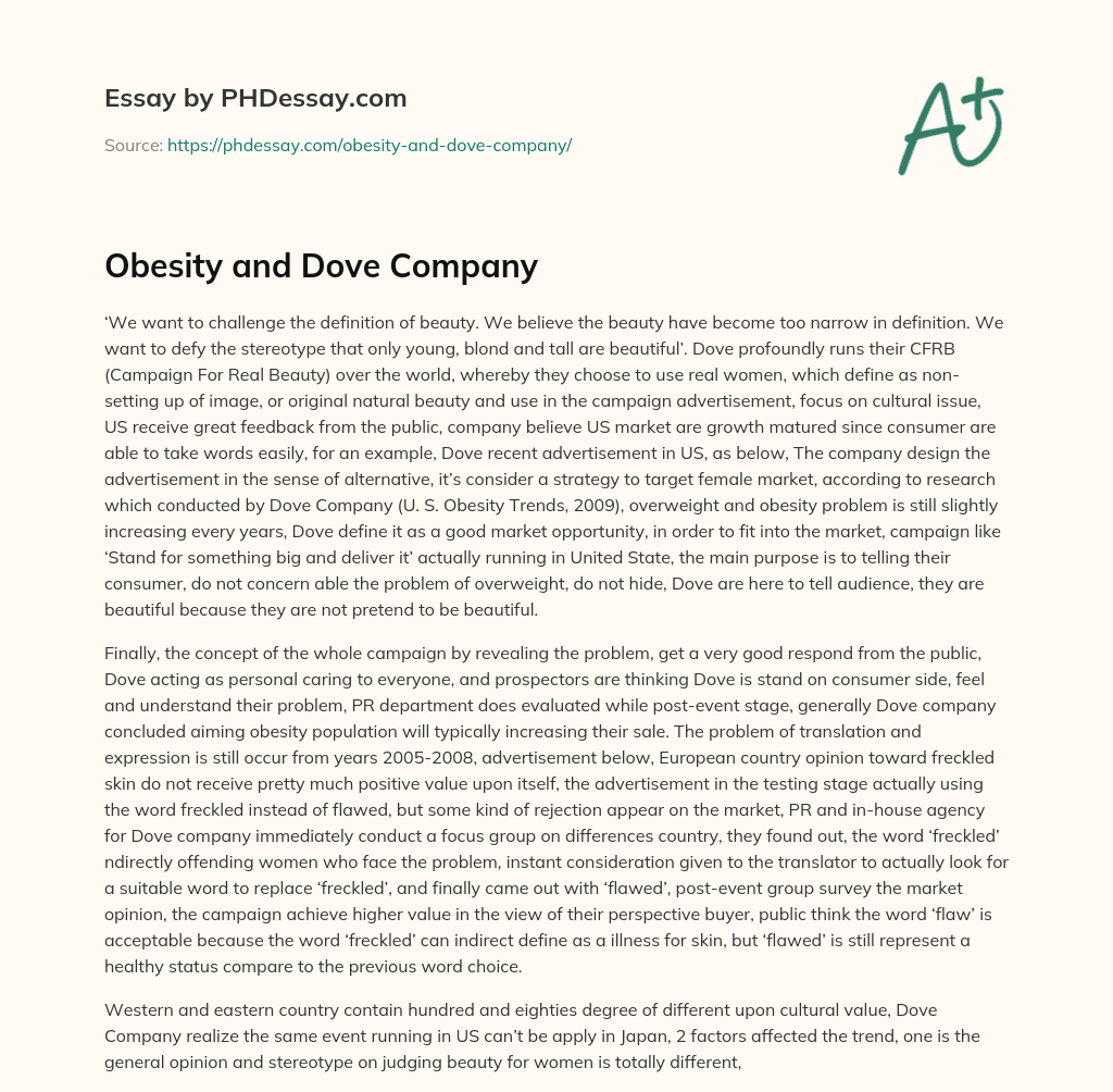 Obesity and Dove Company essay