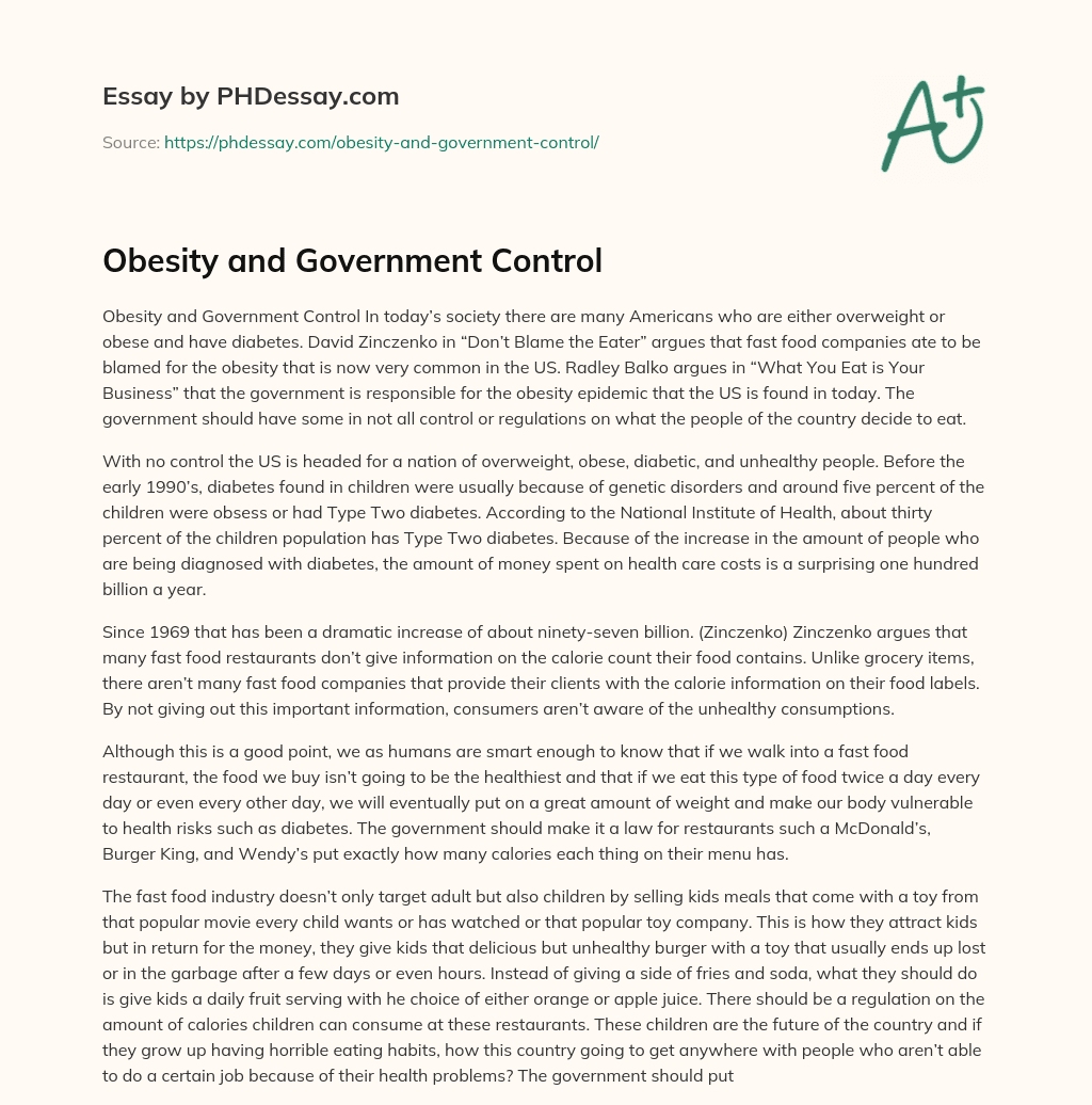 Obesity and Government Control essay