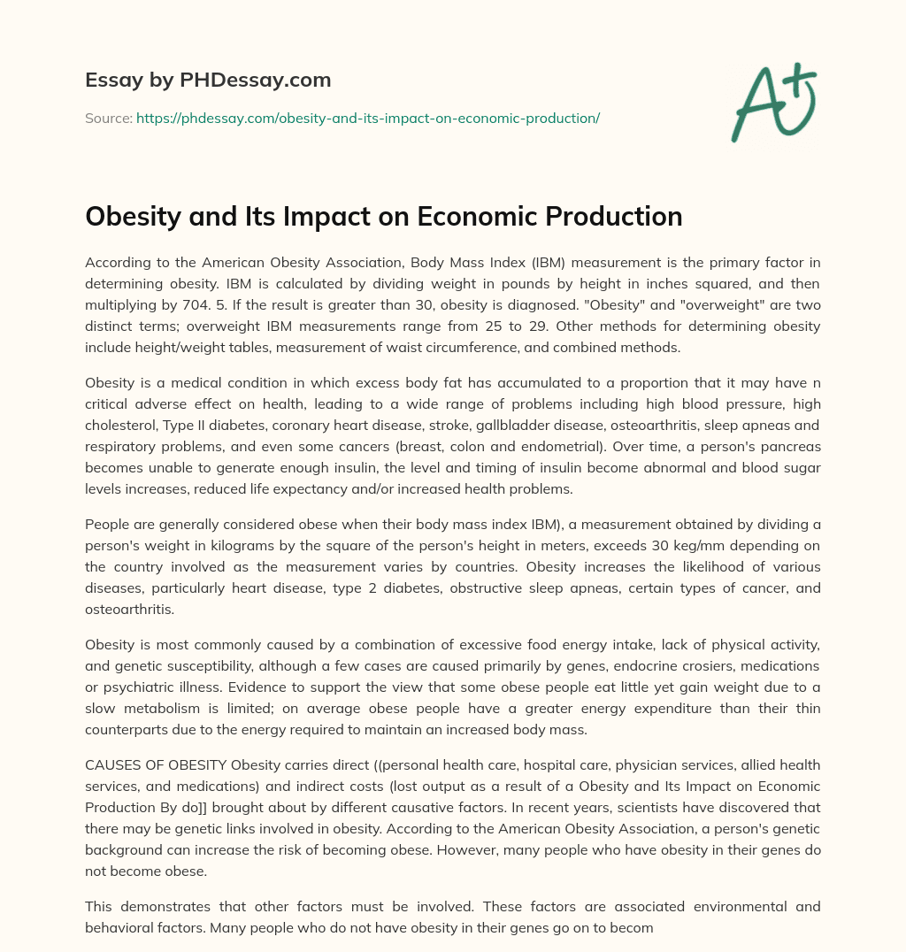 Obesity and Its Impact on Economic Production essay