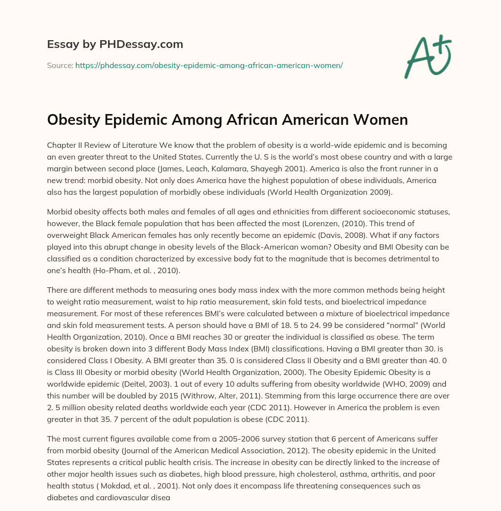 Obesity Epidemic Among African American Women essay