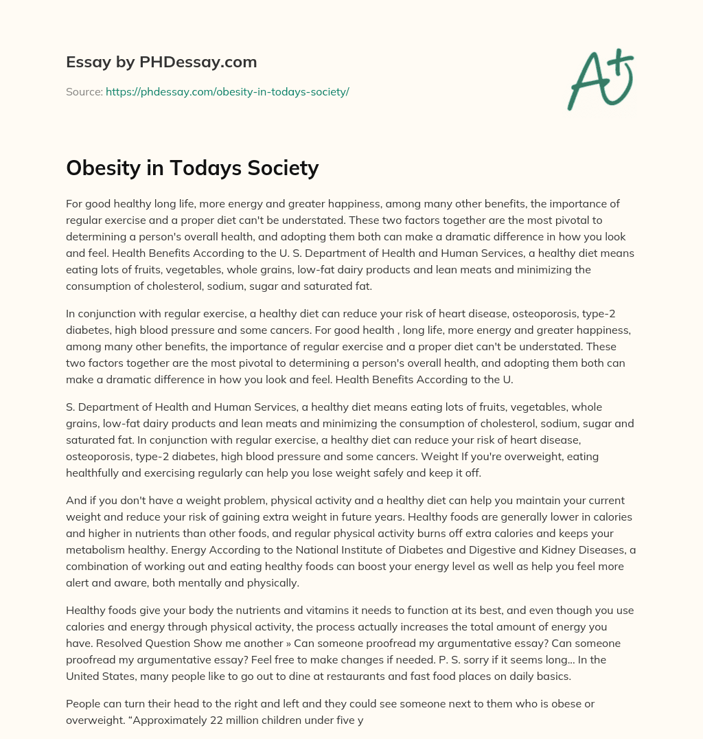 Obesity in Todays Society essay