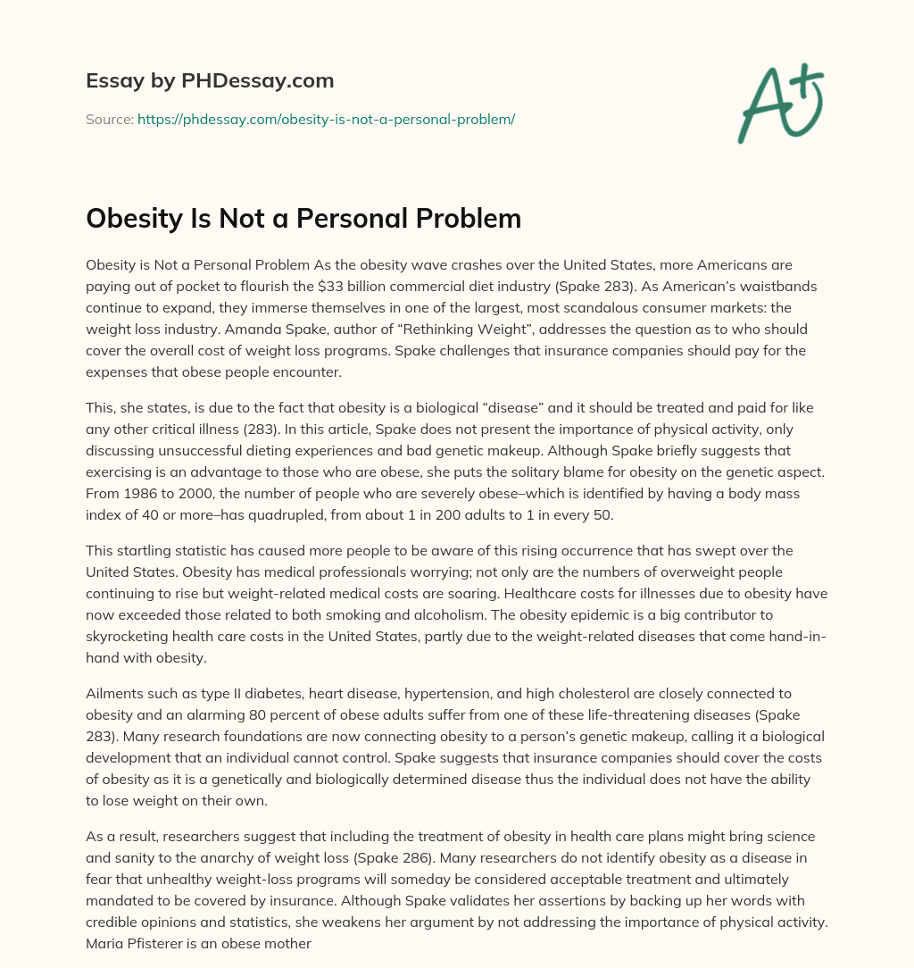 college essay about obesity