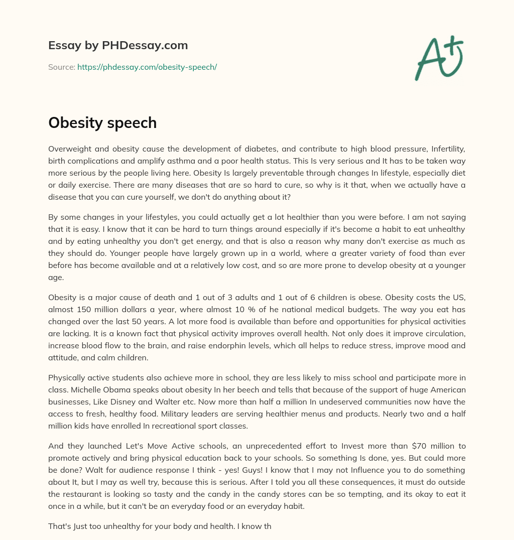 Obesity speech essay
