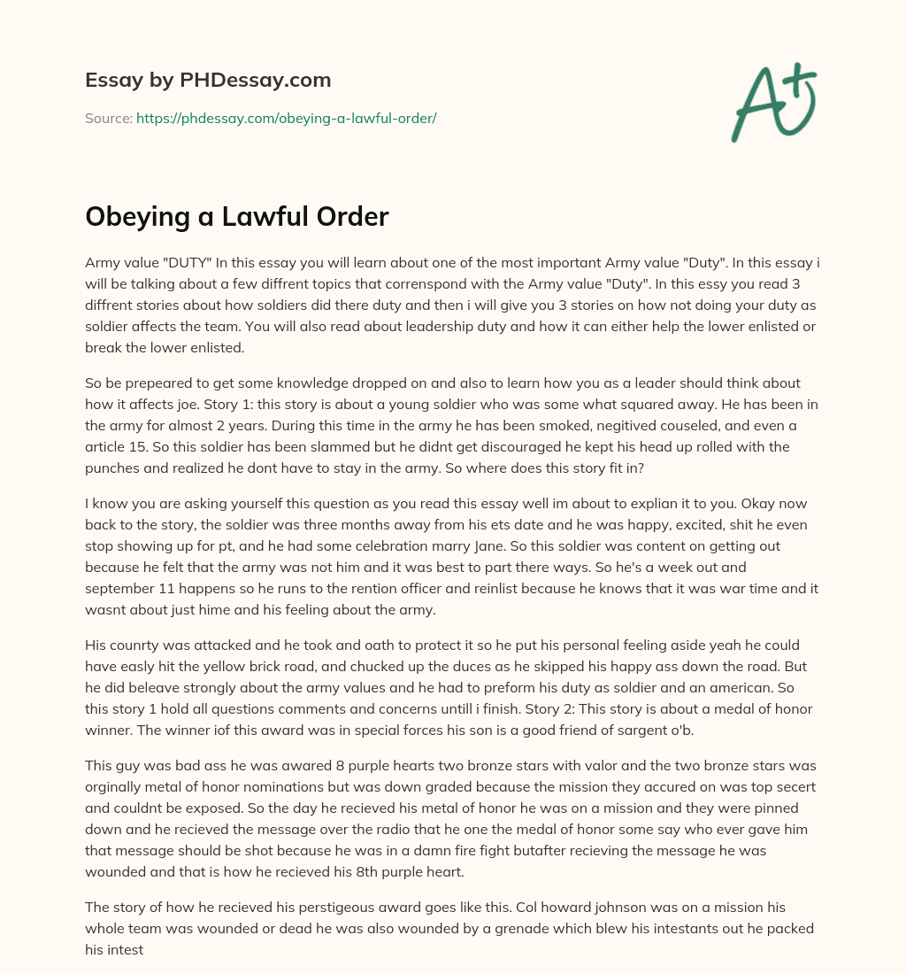 Obeying a Lawful Order essay