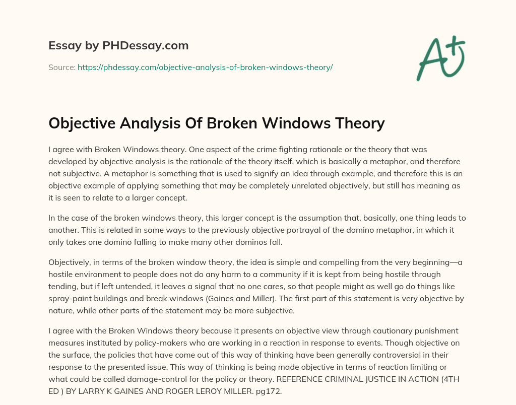 Objective Analysis Of Broken Windows Theory essay
