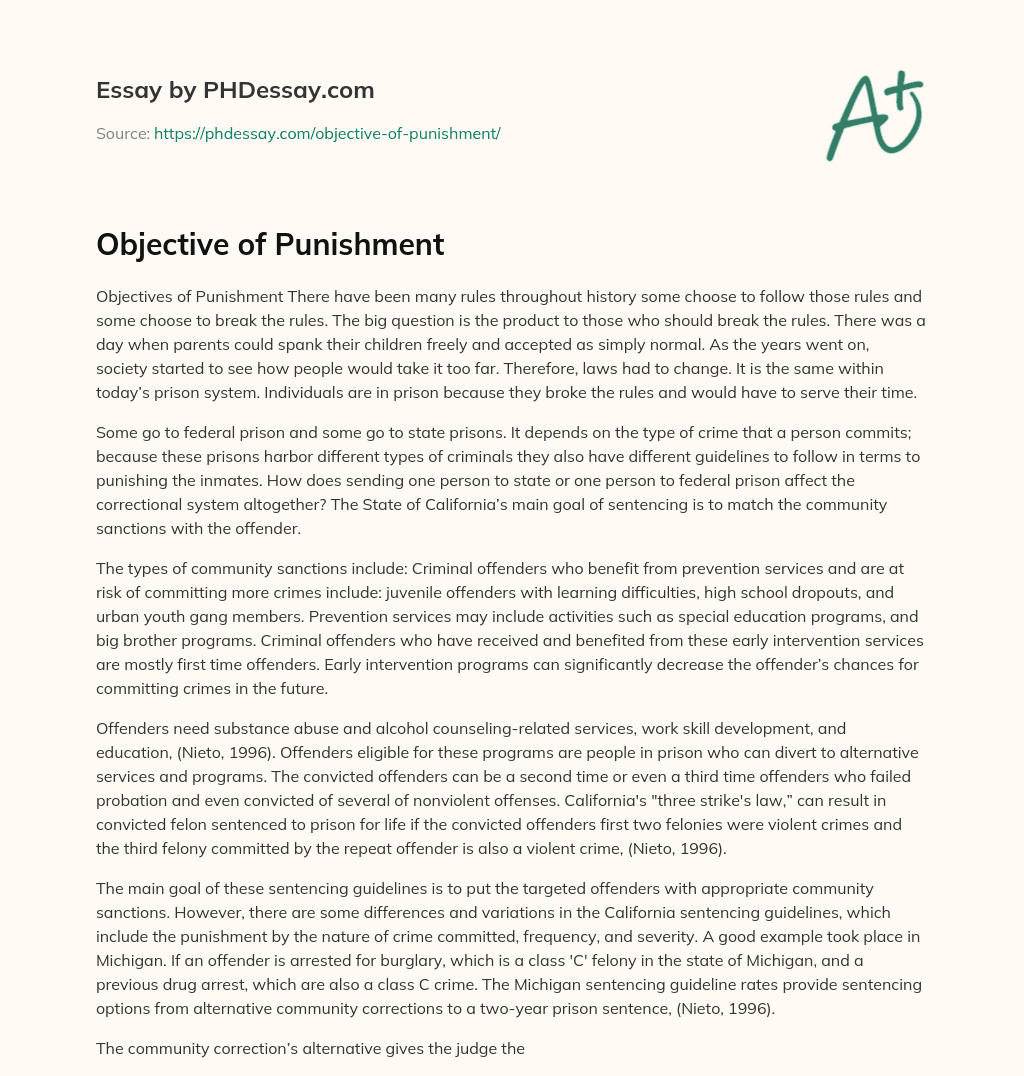 Objective of Punishment essay