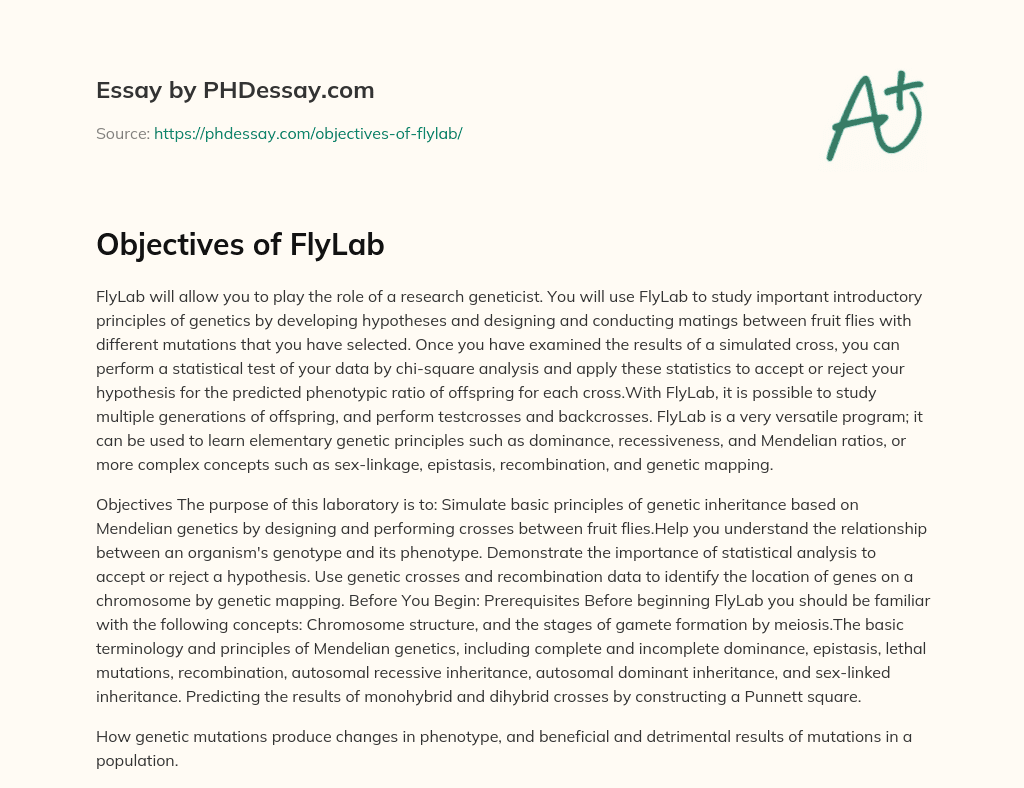 Objectives of FlyLab essay