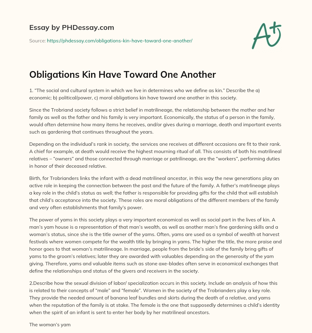 Obligations Kin Have Toward One Another essay