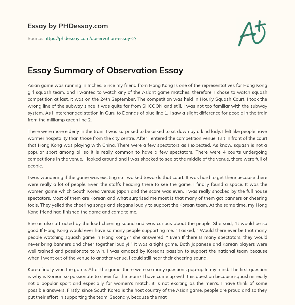 Essay Summary of Observation Essay essay