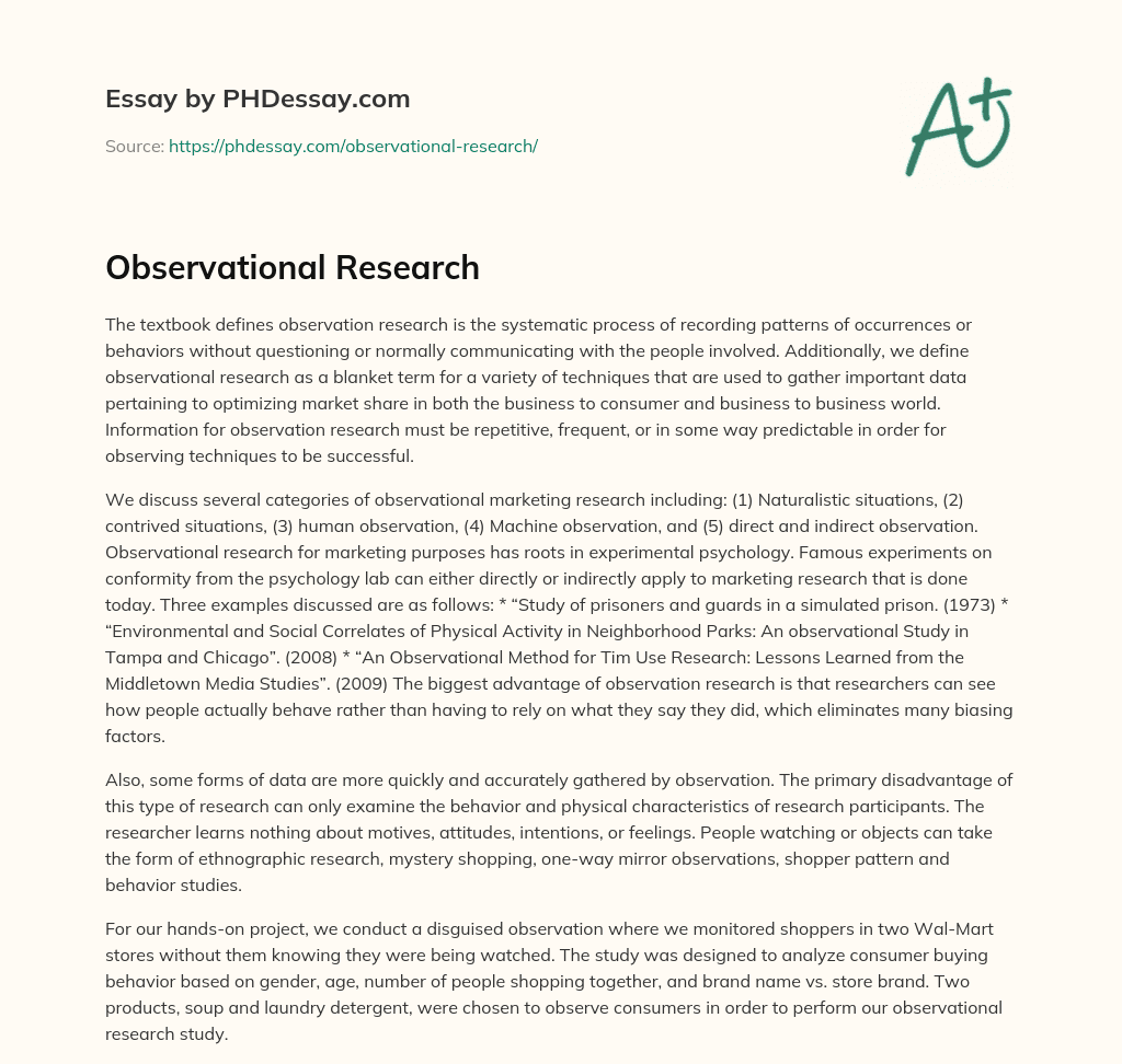 Observational Research essay
