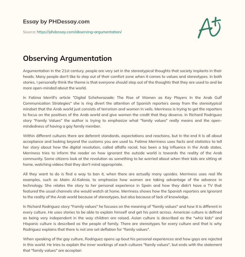 Observing Argumentation essay
