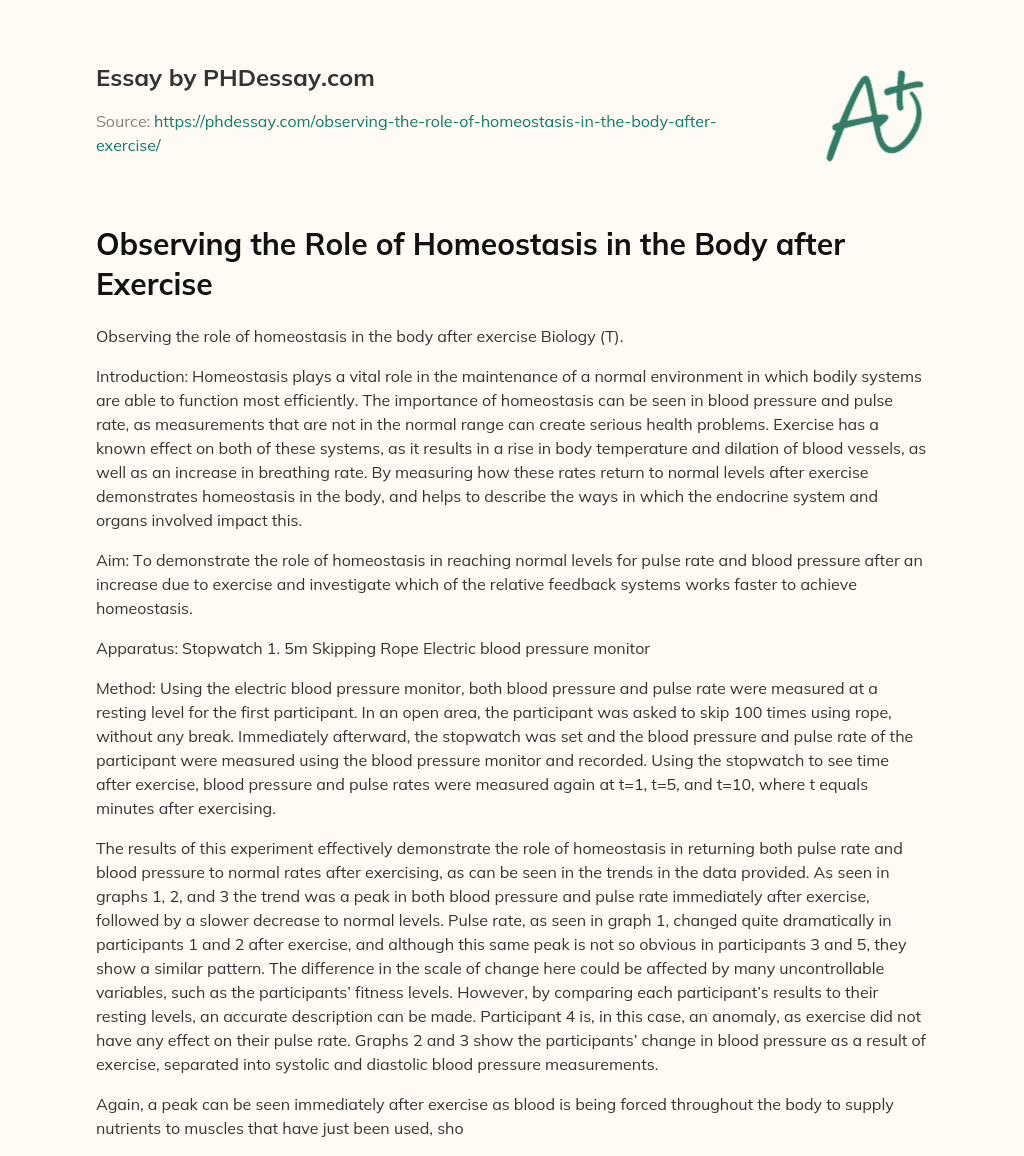 Observing the Role of Homeostasis in the Body after Exercise essay