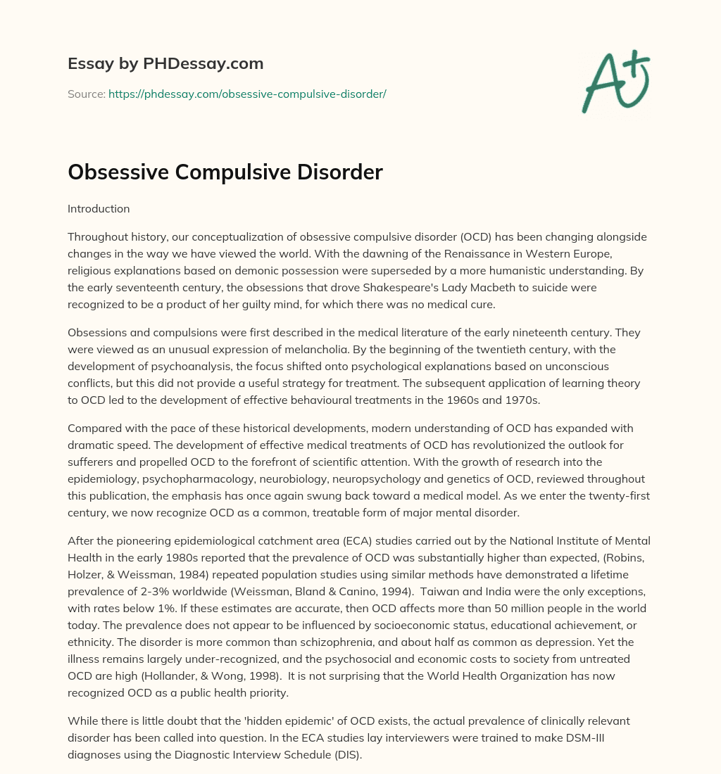 case study of obsessive compulsive disorder