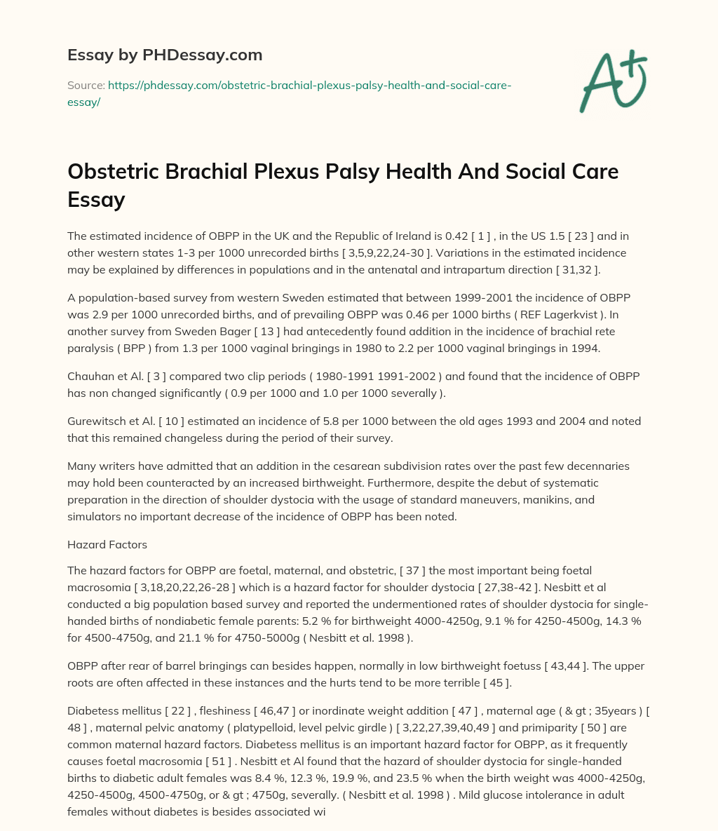 Obstetric Brachial Plexus Palsy Health And Social Care Essay essay
