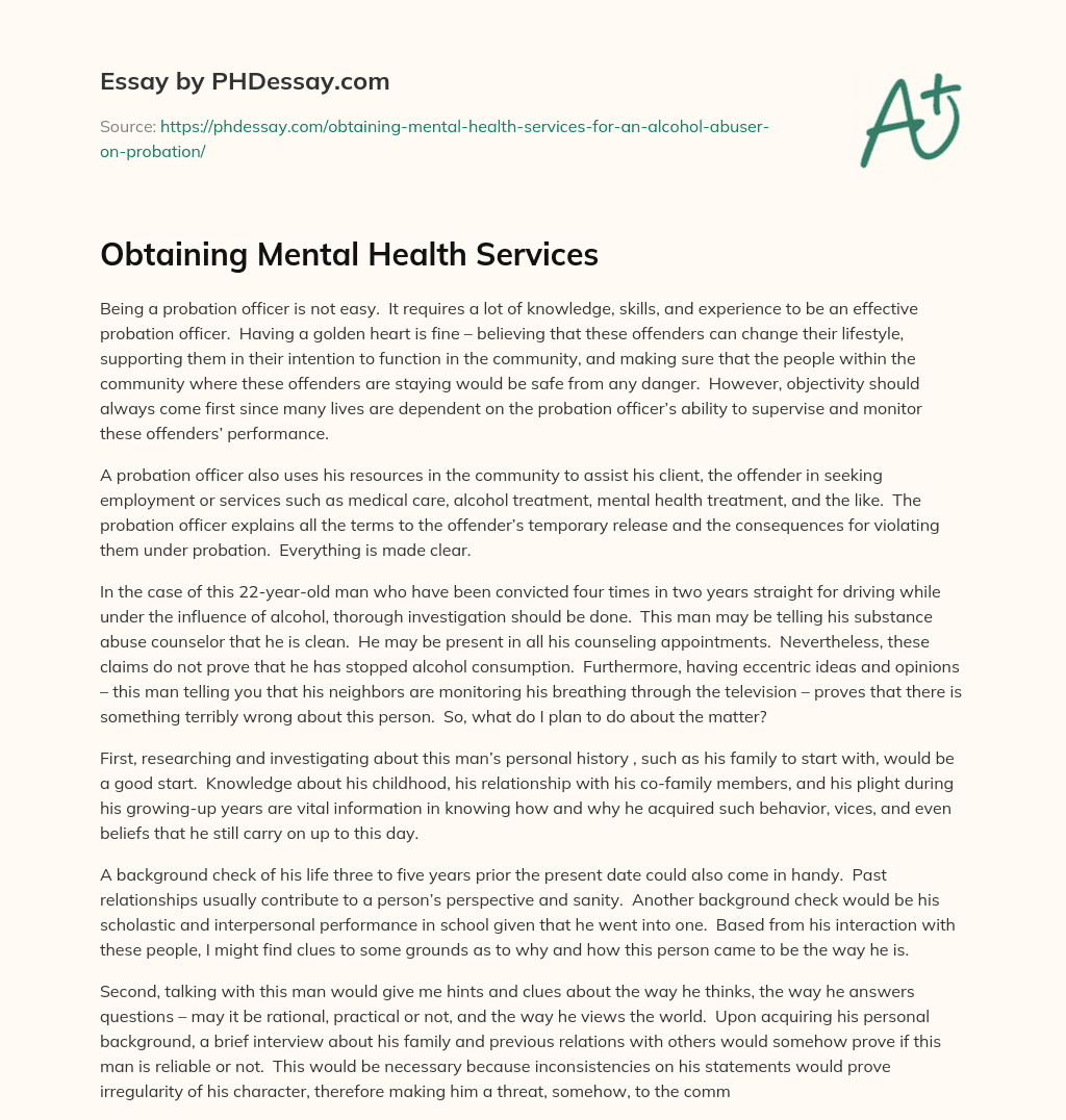Obtaining Mental Health Services essay