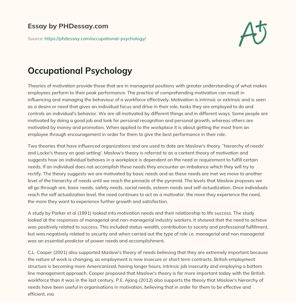 Occupational Psychology essay