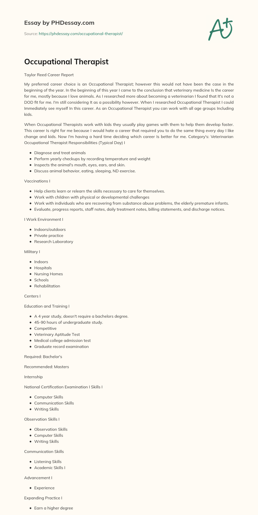 Occupational Therapist essay
