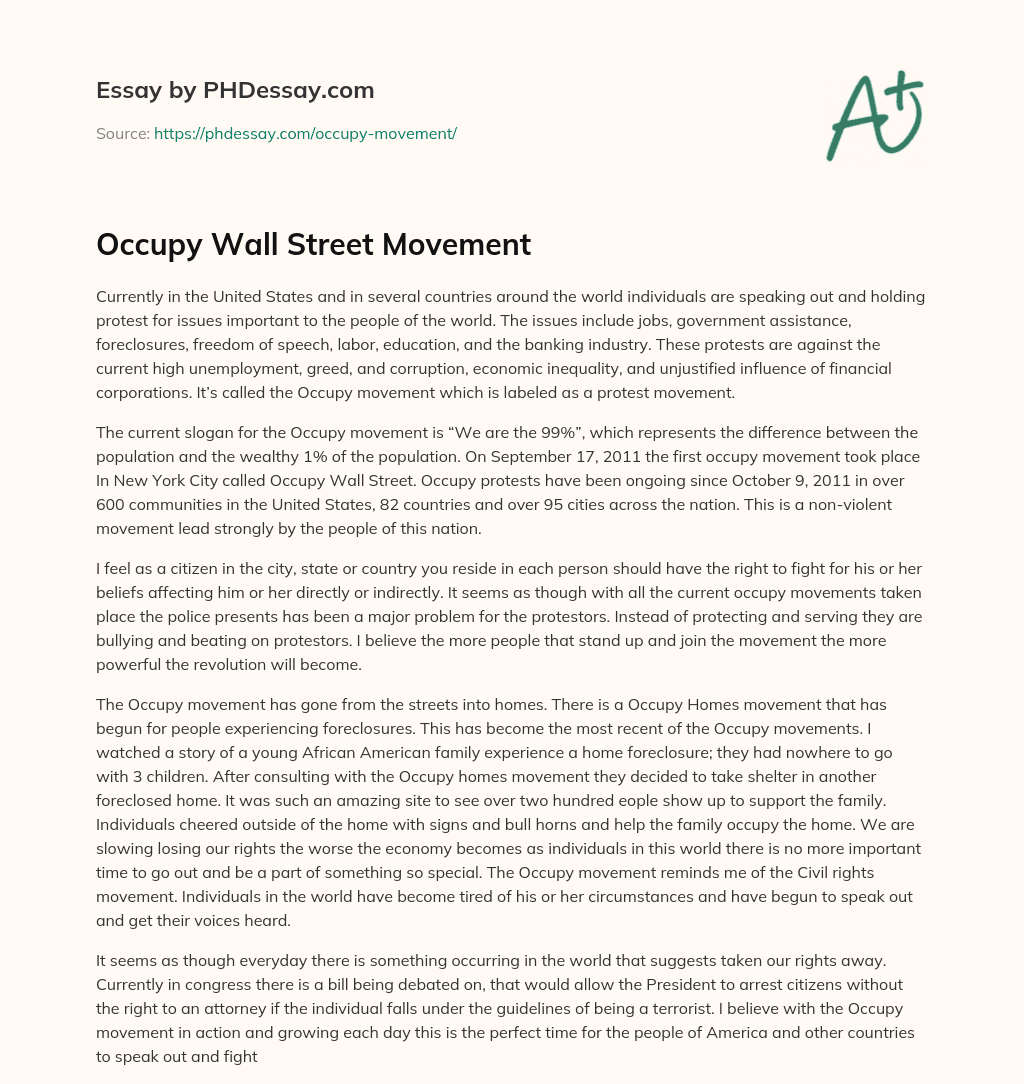 The Occupy Movement: A Global Protest Against Economic Inequality and Corporate Greed essay