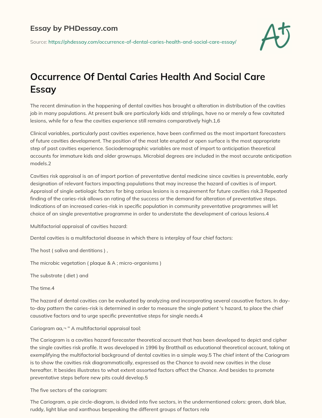 Occurrence Of Dental Caries Health And Social Care Essay