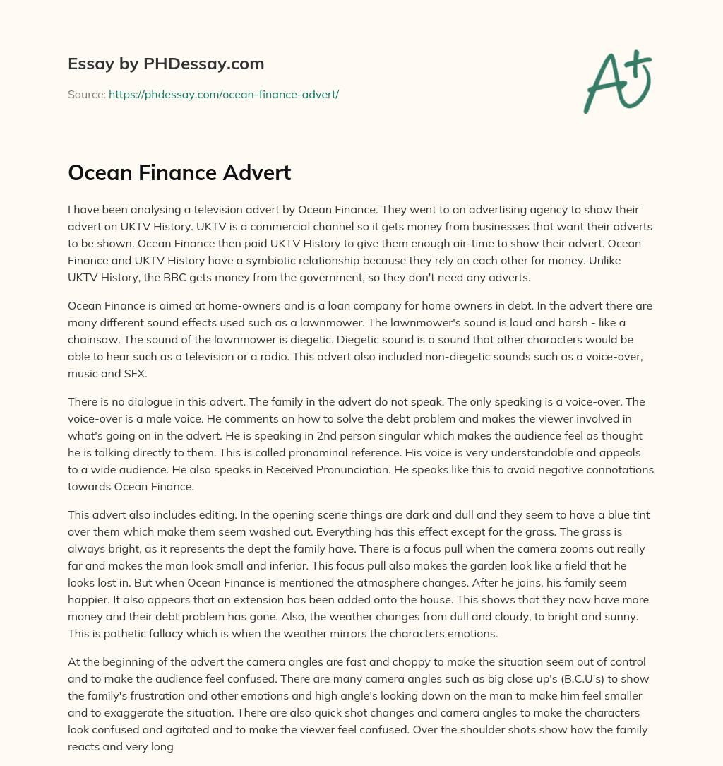 Ocean Finance Advert essay