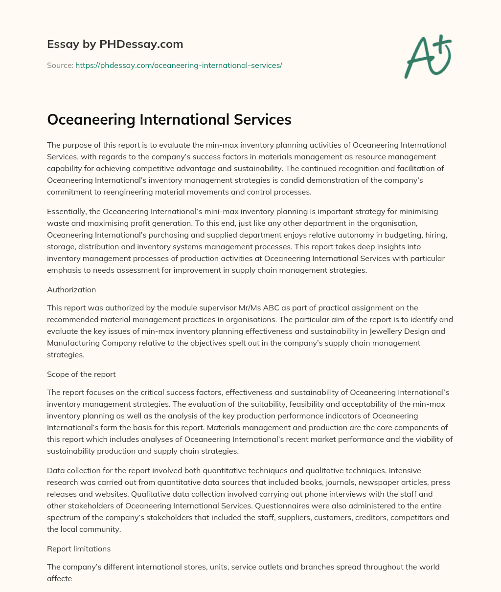 Oceaneering International Services essay