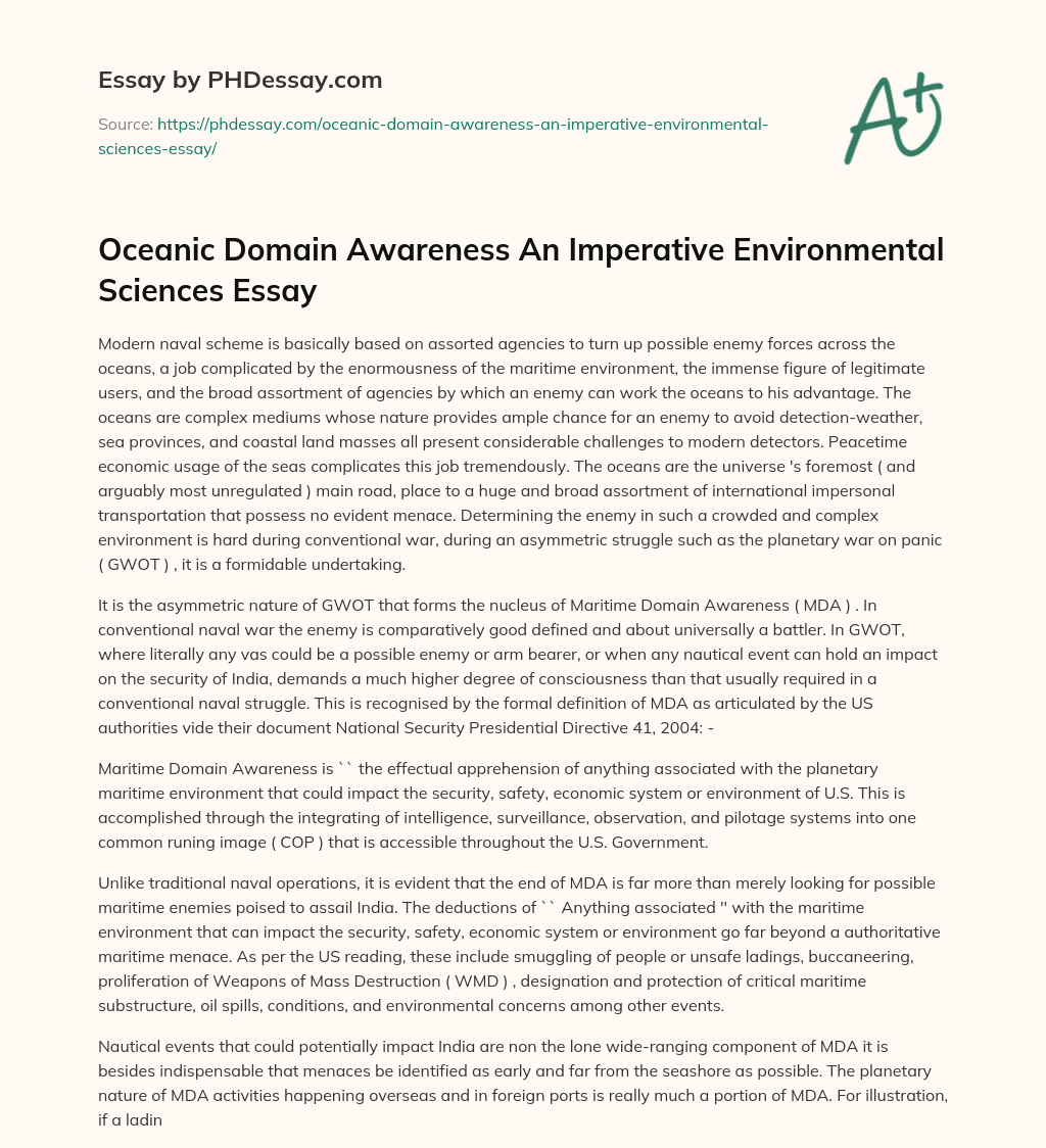 Oceanic Domain Awareness An Imperative Environmental Sciences Essay essay
