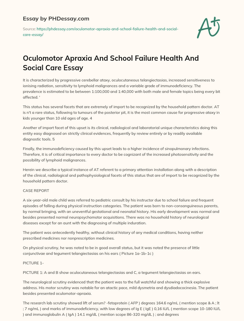 Oculomotor Apraxia And School Failure Health And Social Care Essay essay
