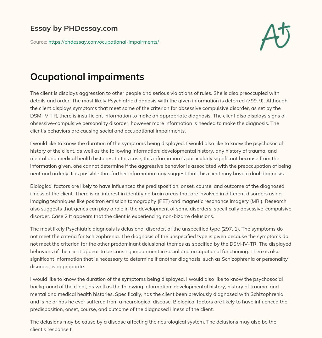 Ocupational impairments essay