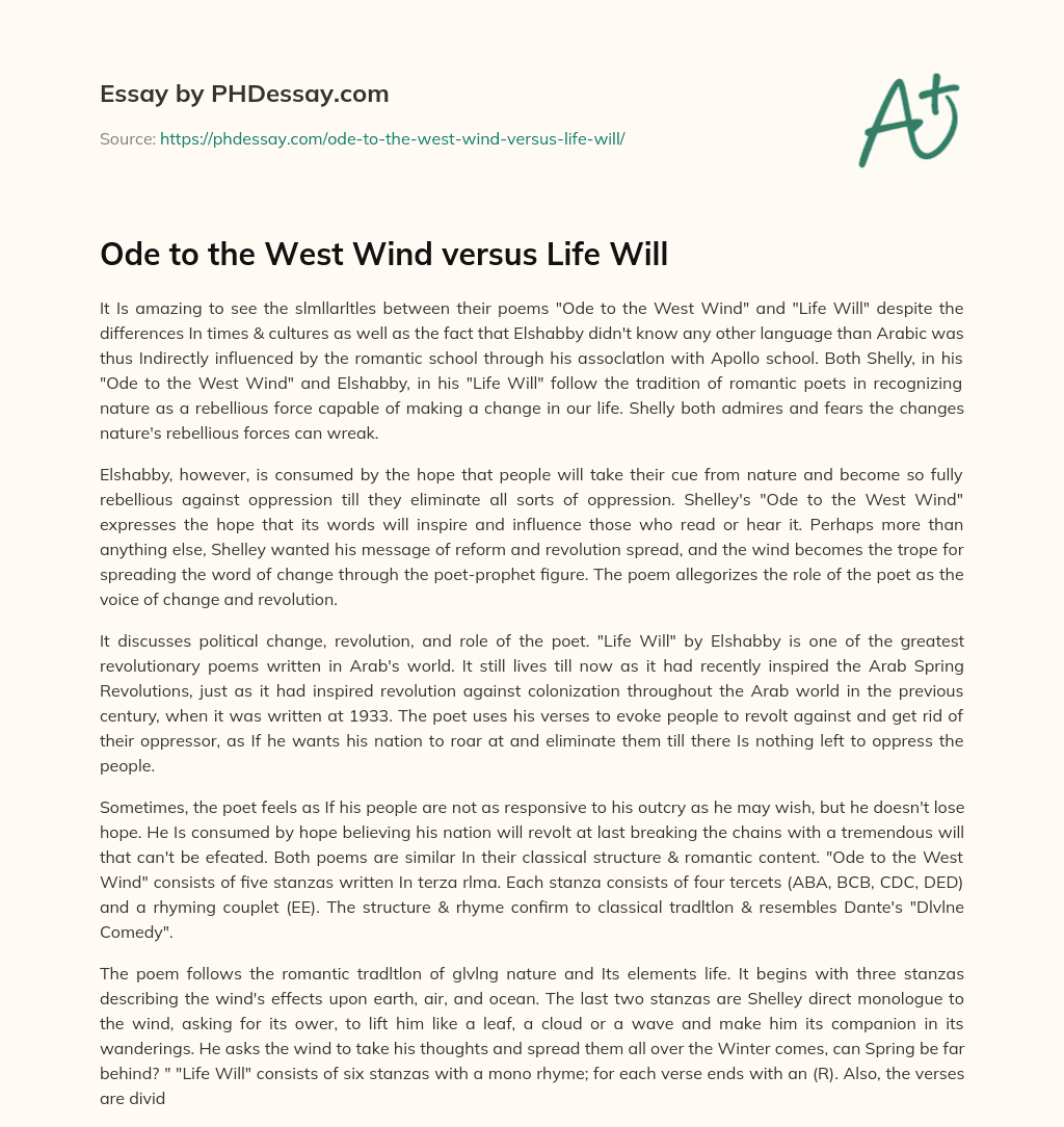 Ode to the West Wind versus Life Will essay