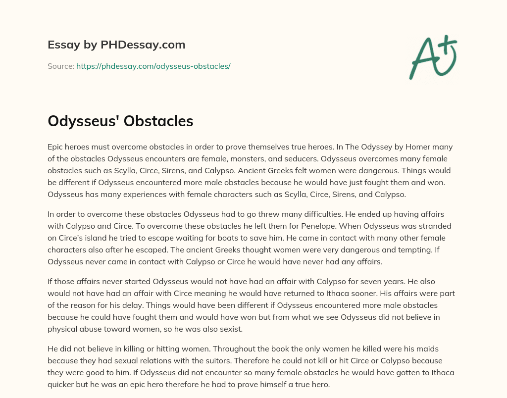 Odysseus’ Obstacles essay