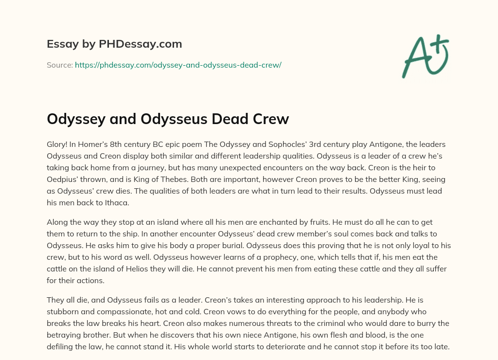 Odyssey and Odysseus Dead Crew essay