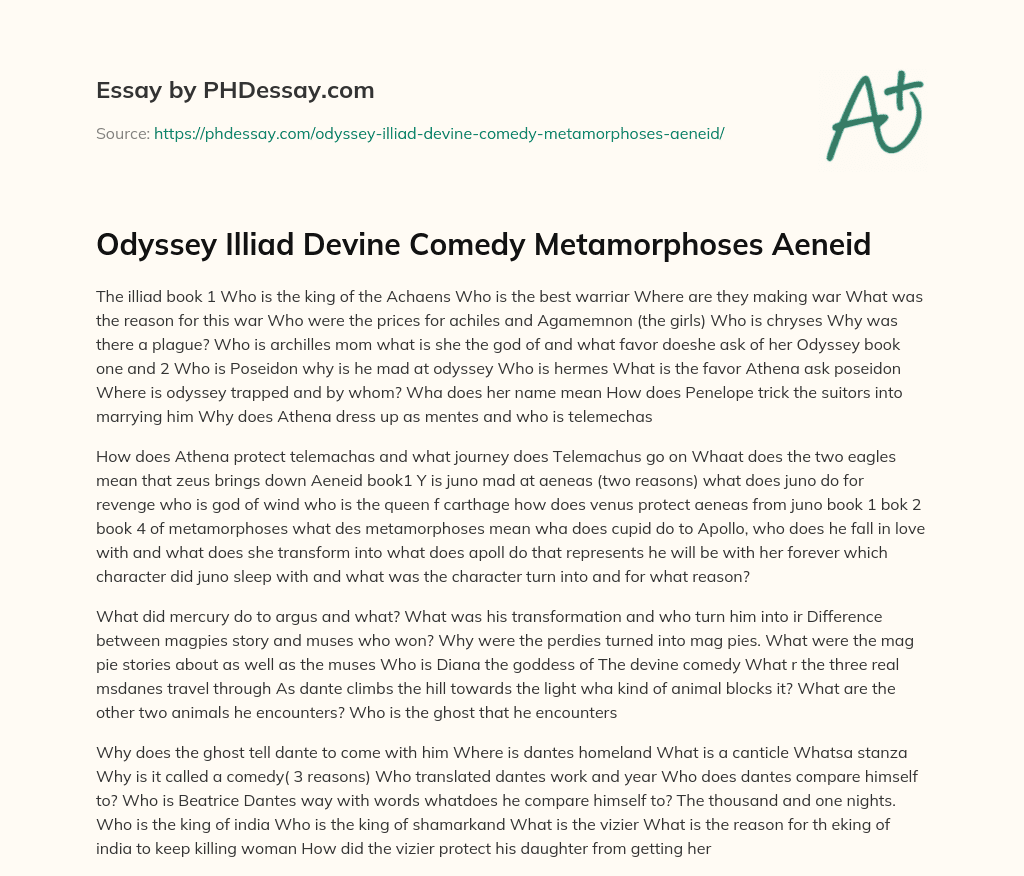 Odyssey Illiad Devine Comedy Metamorphoses Aeneid essay