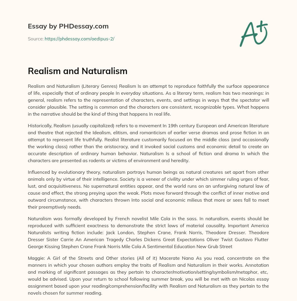 Realism and Naturalism essay