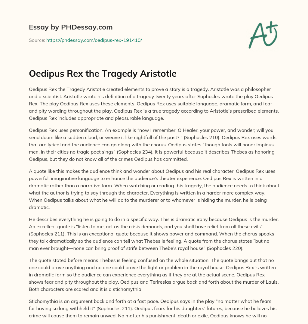 Oedipus Rex the Tragedy Aristotle essay