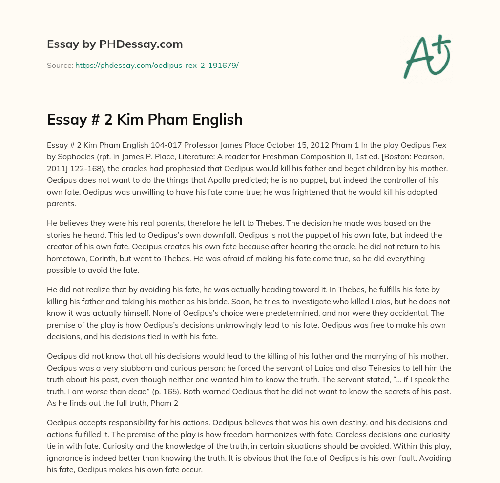 Essay # 2 Kim Pham English essay