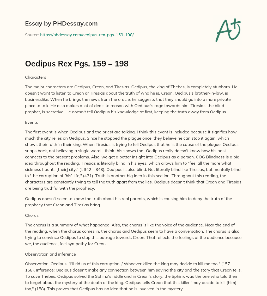 Oedipus Rex Pgs. 159 – 198 essay
