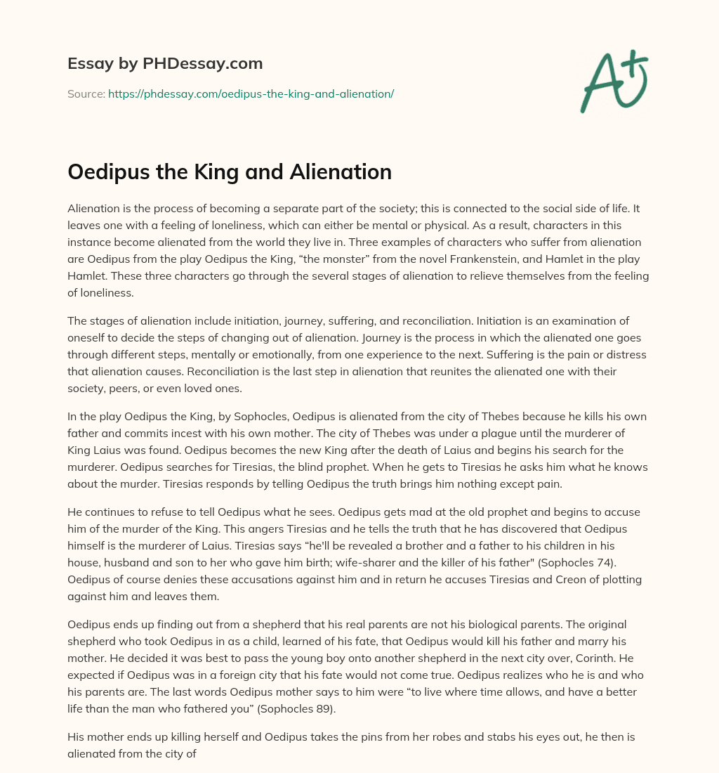 Oedipus the King and Alienation essay