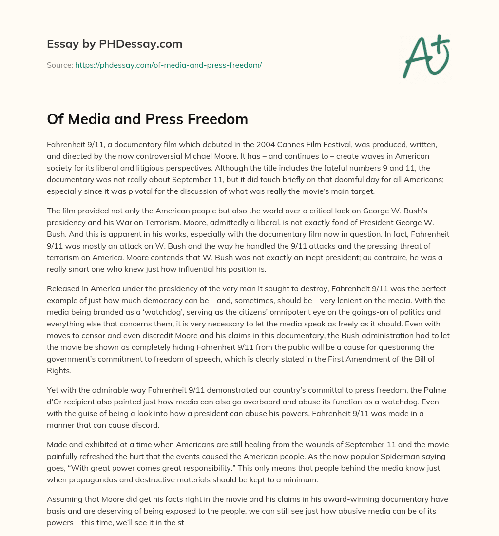 Of Media and Press Freedom essay