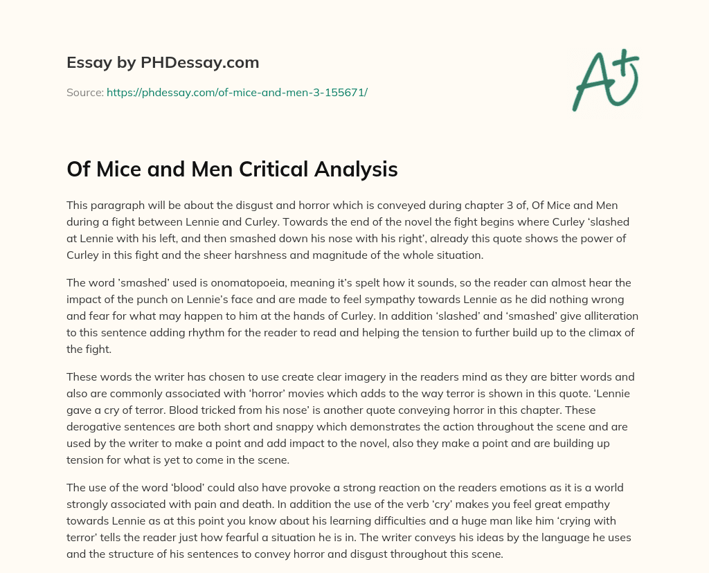 Of Mice and Men Critical Analysis essay