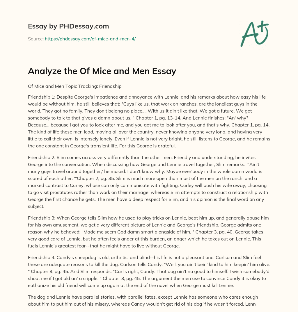 The Importance of Friendship in Of Mice and Men essay