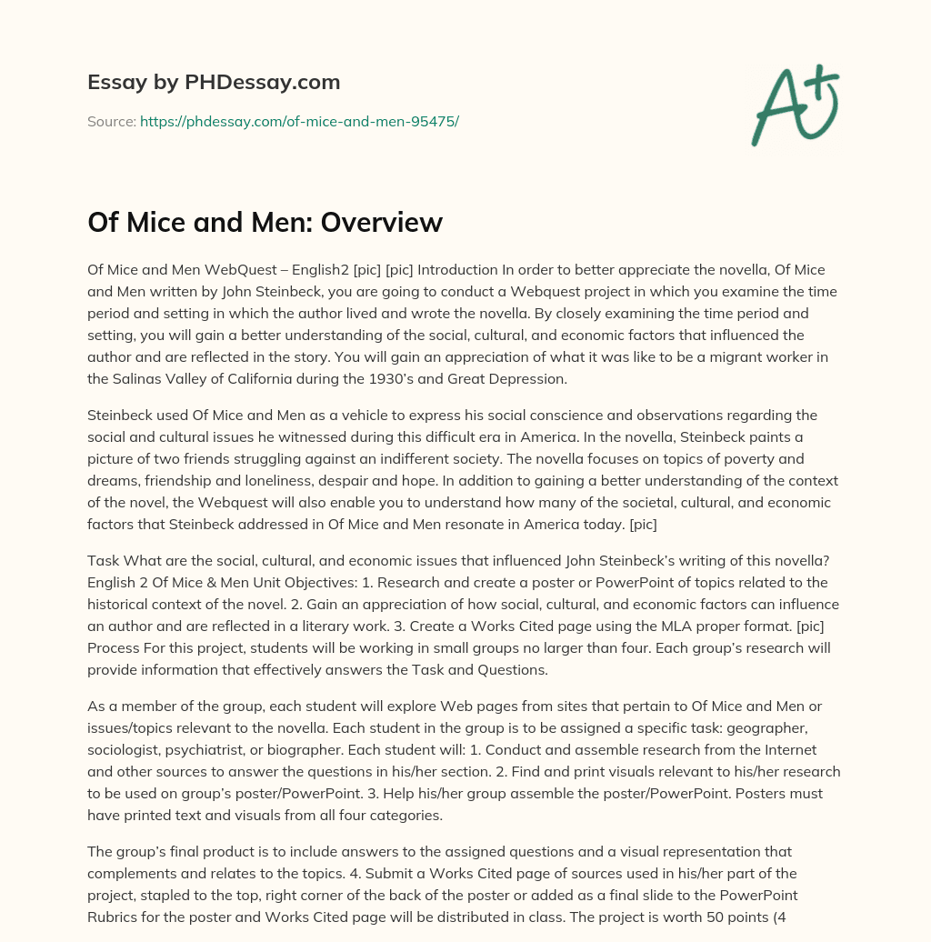 Of Mice and Men: Overview essay